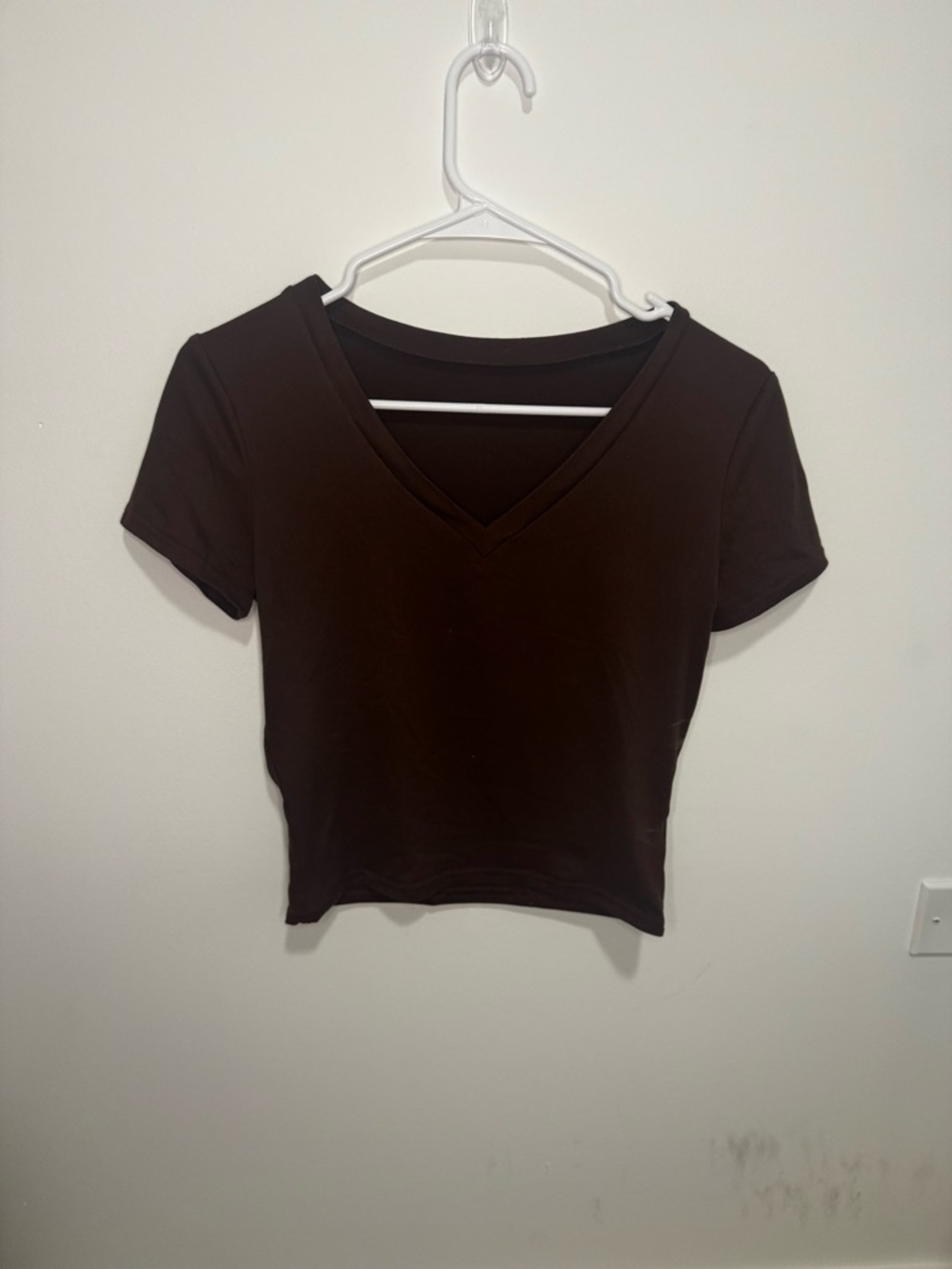 Women’s V-Neck Short Sleeve Top in Chocolate Brown